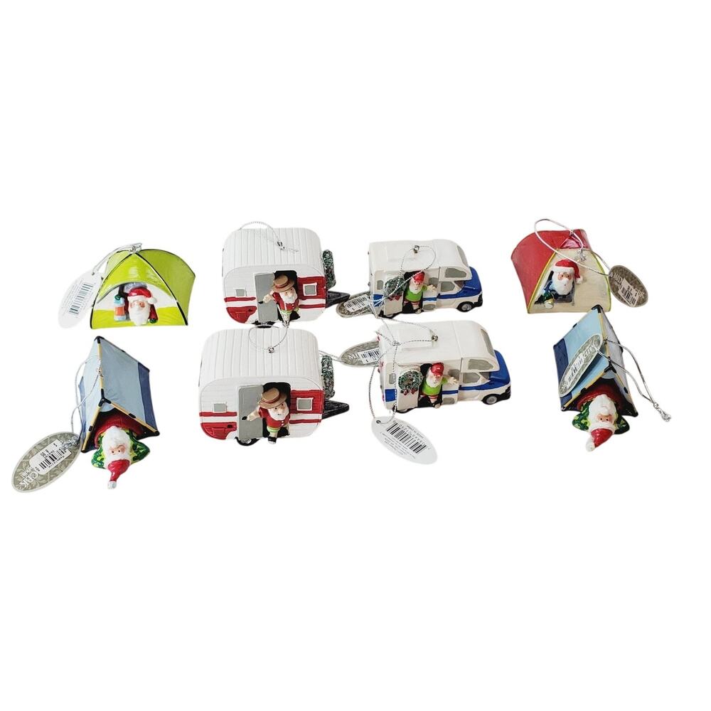 Midwest-CBK Set of 8 Tent Christmas Ornaments Santa Travel Holiday Camping NEW